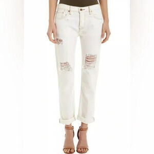 NWOT NSF Slouchy Straight Distressed Jeans Chalk Off-White Designer Casual 28